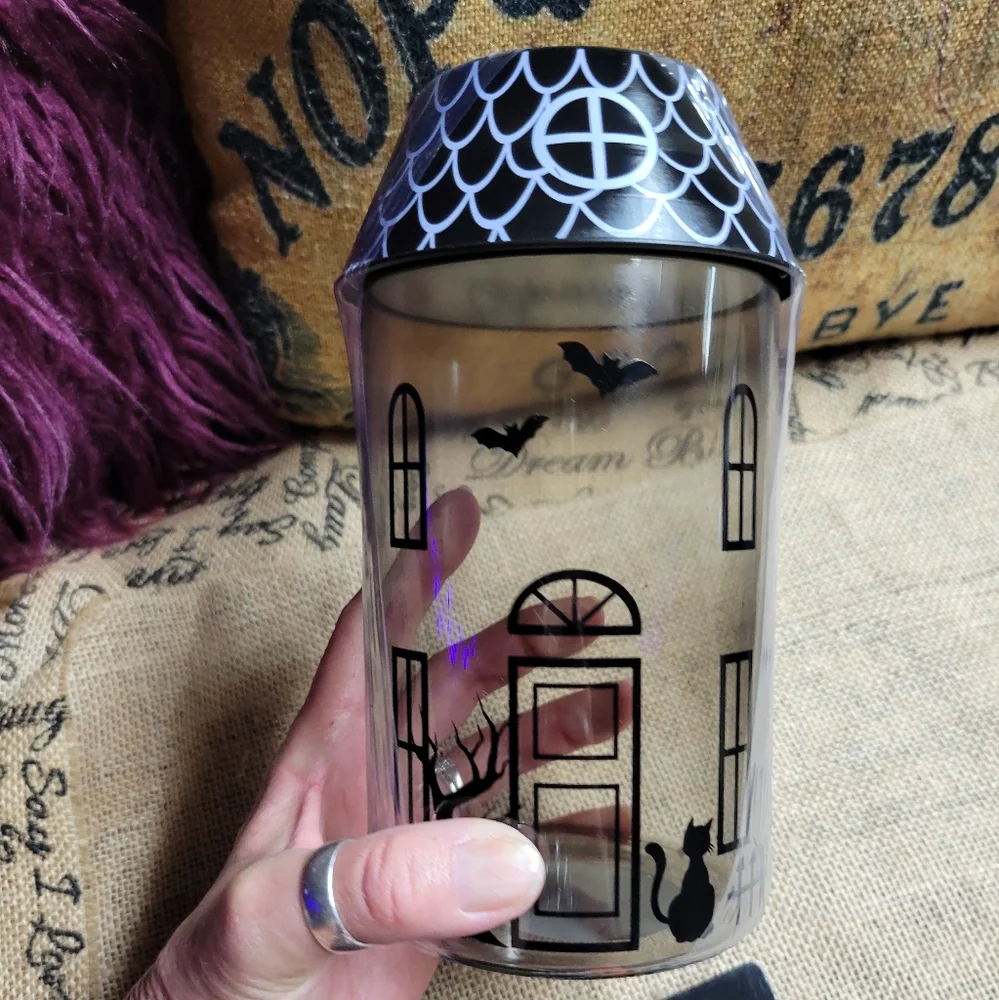 Halloween lot of 2 pet shirt and glass haunted house treat jar